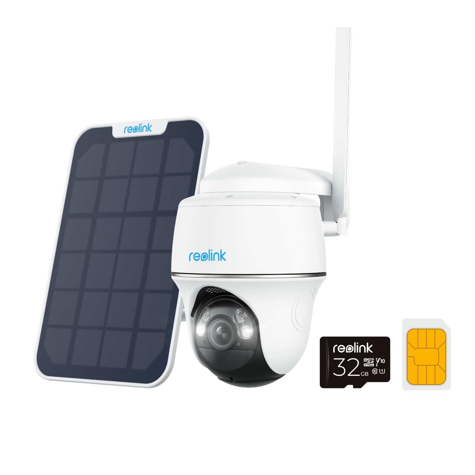 Reolink 3G/4G LTE Überwachungskamera mit SIM-Karte, 5MP 355°/140° PTZ Solar Kamera Outdoor, Farbnachtsicht, Personen/Tiererkennung, Alarmfilterung, Standalone, Go PT Plus+Solarpanel+32GB microSD