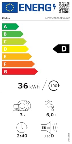Midea ST 3.6F wi Tischgeschirrspüler, 6 Waschprogramme, Startzeitvorwahl, Extra Trockungs-Funktion, IOT-Steuerung, Mini Geschirrspüler, Ideal für Kleine Wohnungen, Weiß