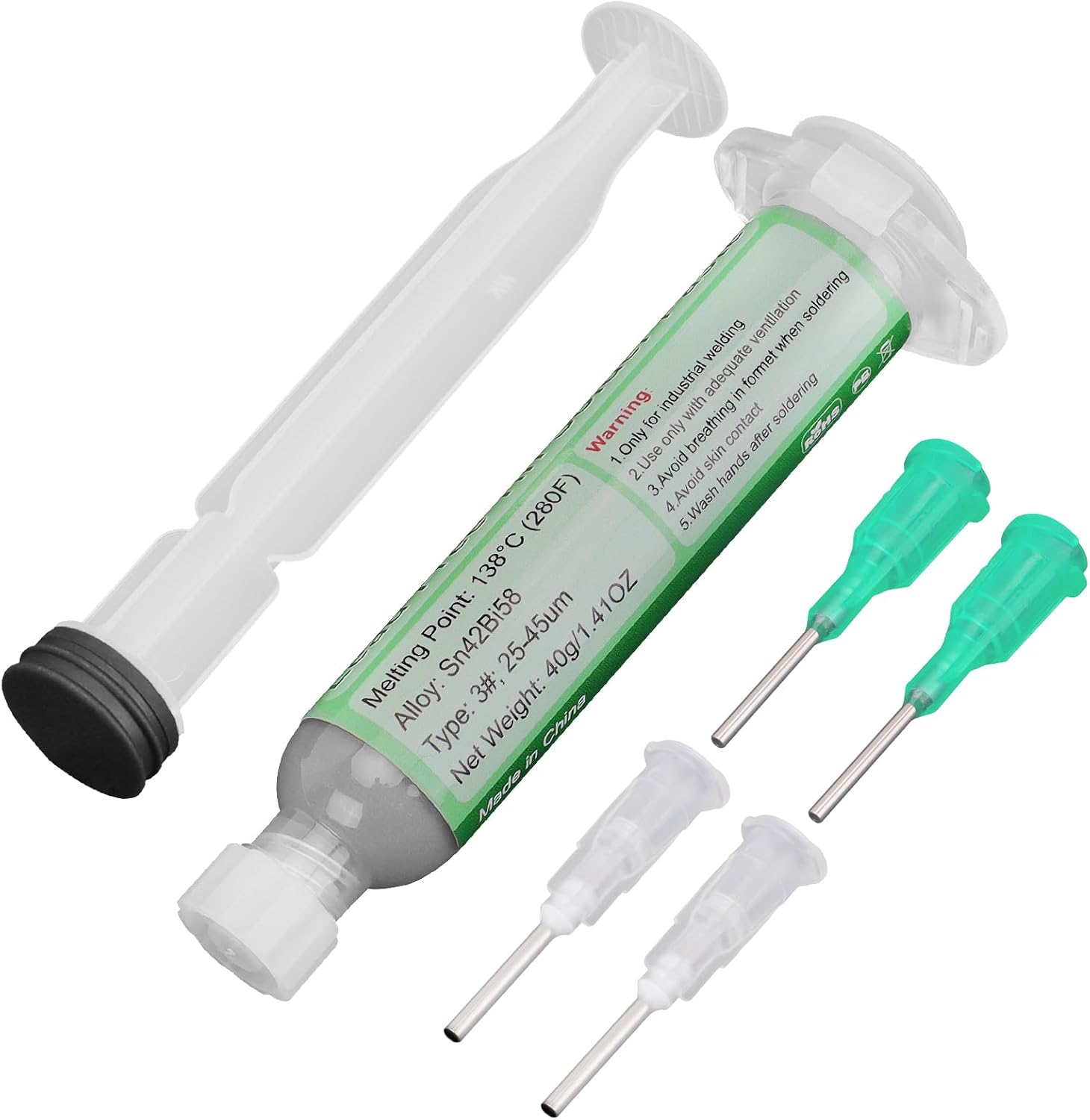Gruiqrd Spritzenlötpaste Flussmittel Sn42 Bi58, Bleifreies Lötpaste, Lötflussmittel Zinnpaste,Niedrigtemperatur Lötzinn Paste 138 Grad, für BGA LED SMD SMT Lötzinn (1.41oz/40g)
