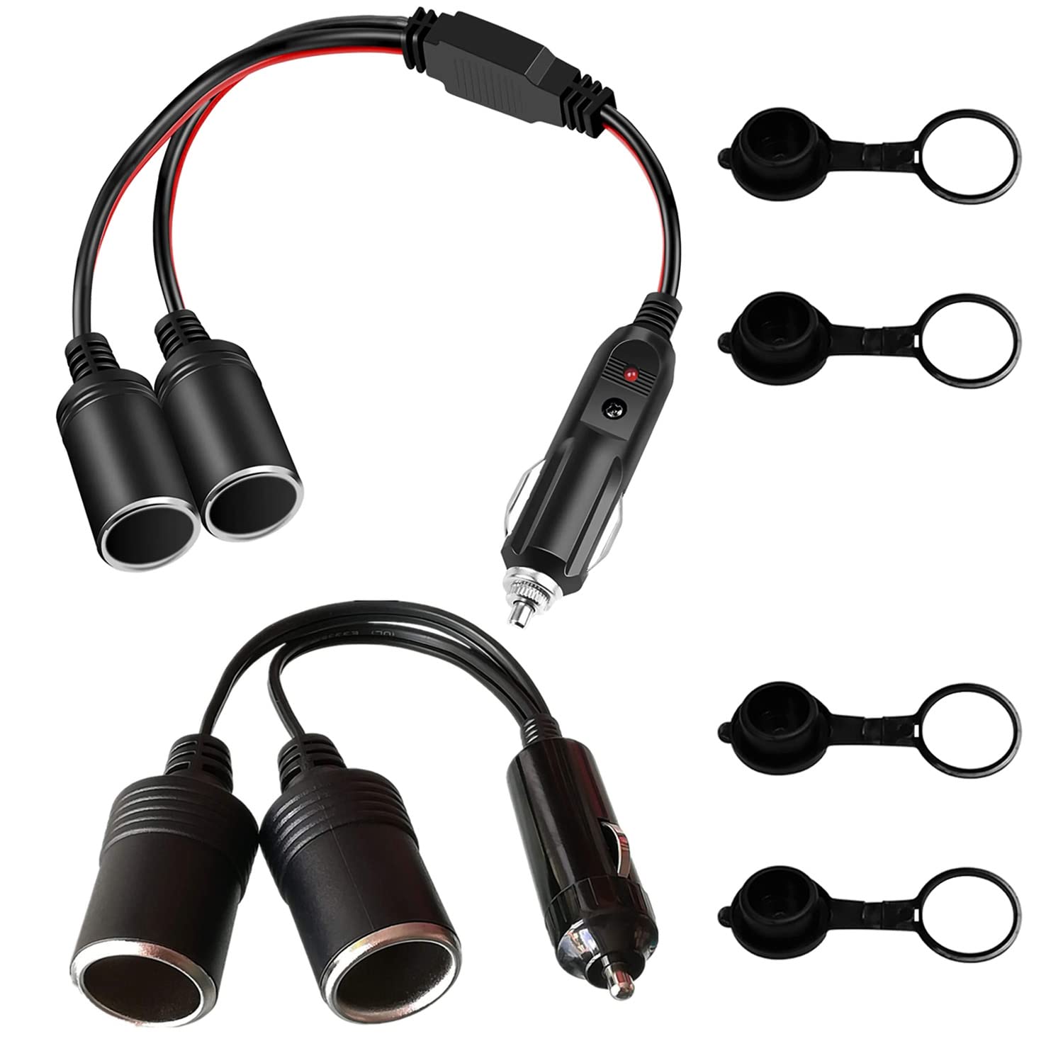 GTIWUNG Auto Motorrad Zigarettenanzünder Stecker Adapter DREI-Wege-Buchse Splitter, 1 bis 2 KFZ Auto Zigarettenanzünder Stecker 12V/24V