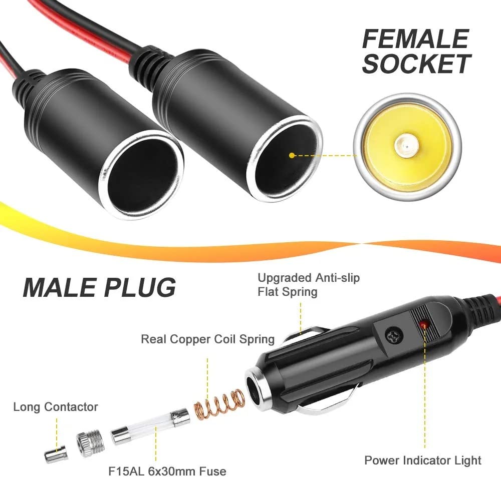 GTIWUNG Auto Motorrad Zigarettenanzünder Stecker Adapter DREI-Wege-Buchse Splitter, 1 bis 2 KFZ Auto Zigarettenanzünder Stecker 12V/24V
