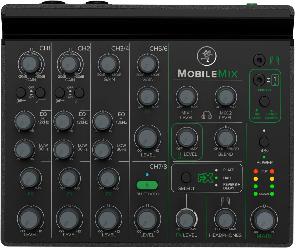 MobileMix 8-Kanal-Mischpult mit USB-Stromversorgung für A/V-Produktionen, Live-Sound und Streaming