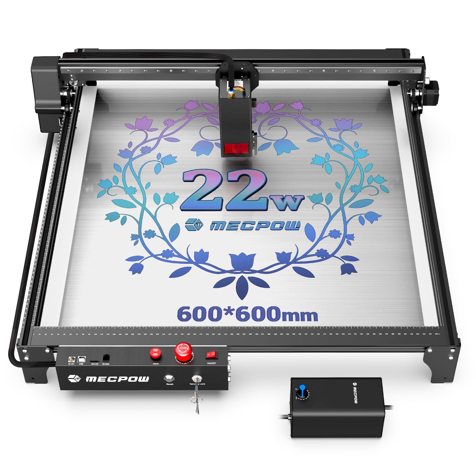 Mecpow X3 Pro Laser Graviermaschine mit Luftunterstützung, 10W Graviermaschine Laser Cutter für Holz und Metall, 60W CNC Fräsmaschine mit Not-Aus, Flammen- und Gyro-Erkennung, 410 x 400mm Fläche