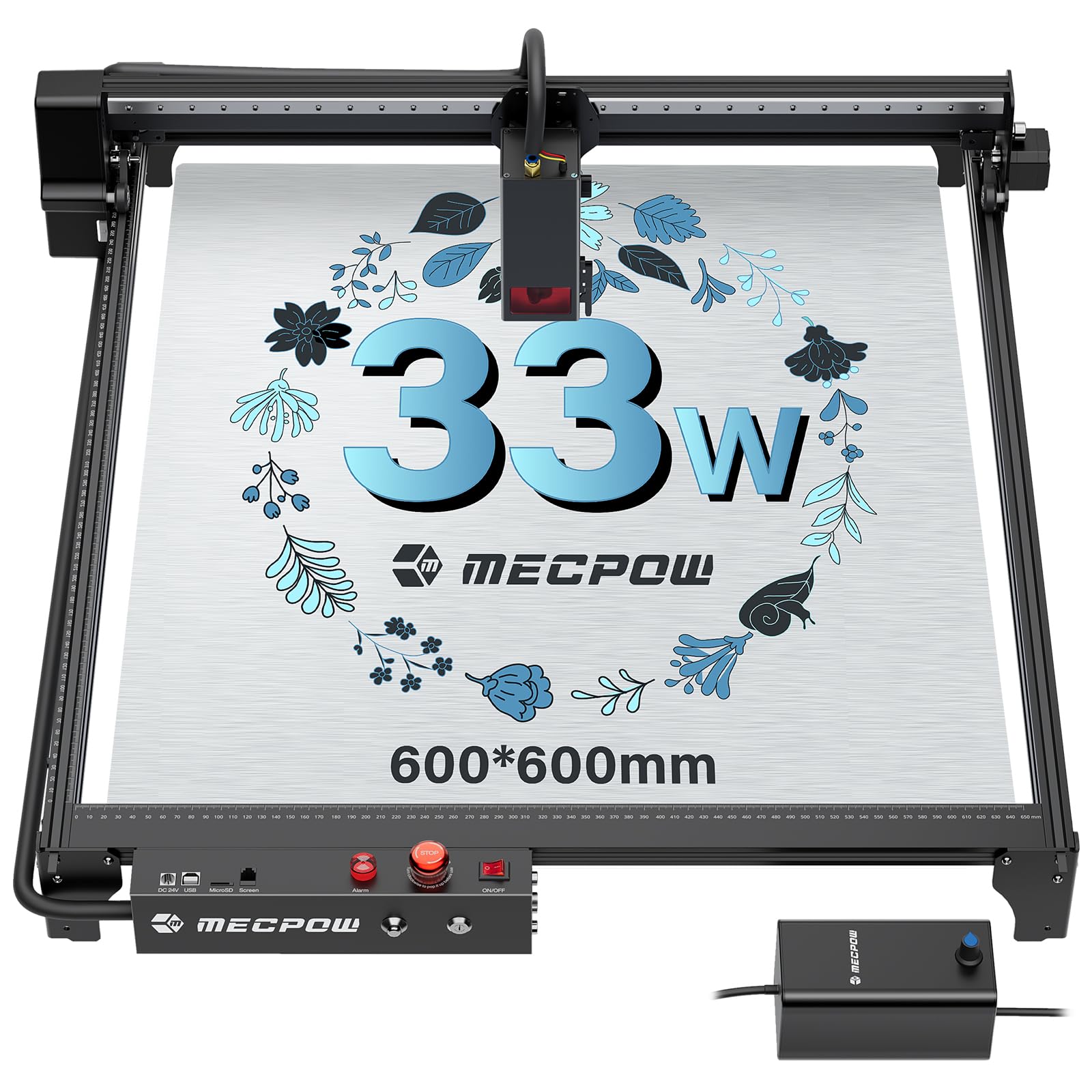 Mecpow X3 Pro Laser Graviermaschine mit Luftunterstützung, 10W Graviermaschine Laser Cutter für Holz und Metall, 60W CNC Fräsmaschine mit Not-Aus, Flammen- und Gyro-Erkennung, 410 x 400mm Fläche