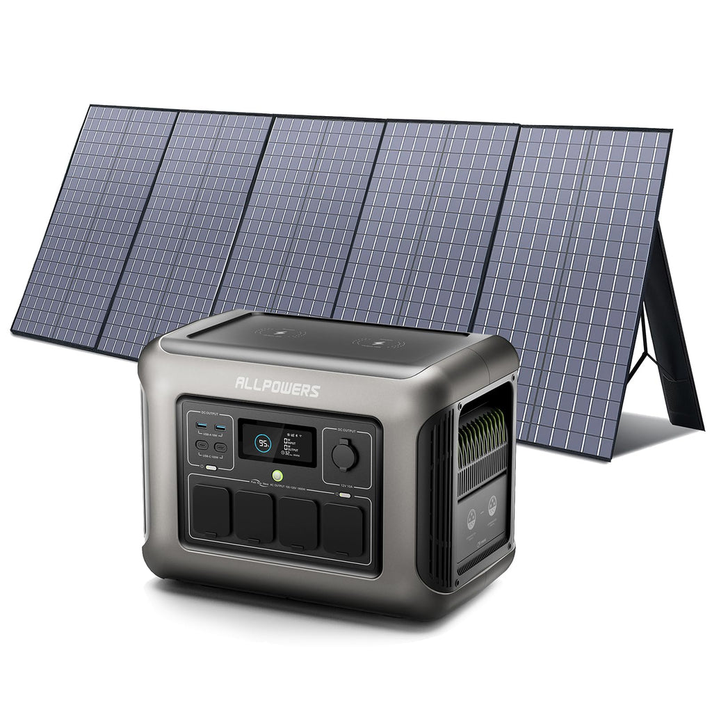 ALLPOWERS R1500 Tragbare Powerstation mit 200W Solarpanel, 1152Wh LiFePO4 Batterie mit 1800W AC Ausgang Solargenerator, 43dB Leise Betrieb Mobile Notstromversorgung für Garten Reise Camping Wohnmobil