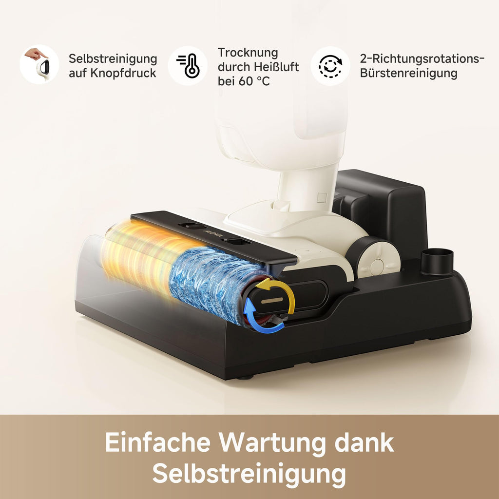 Mova X4 Pro Nass-Trocken-Sauger 20.000 Pa, Heißwasser-Wischfunktion, Tangle-Free, Selbstreinigung bei 100 °C, Push-In-Basisstation, LED-Bürstenkopf, Doppelkante, intelligente Saugkraftregelung