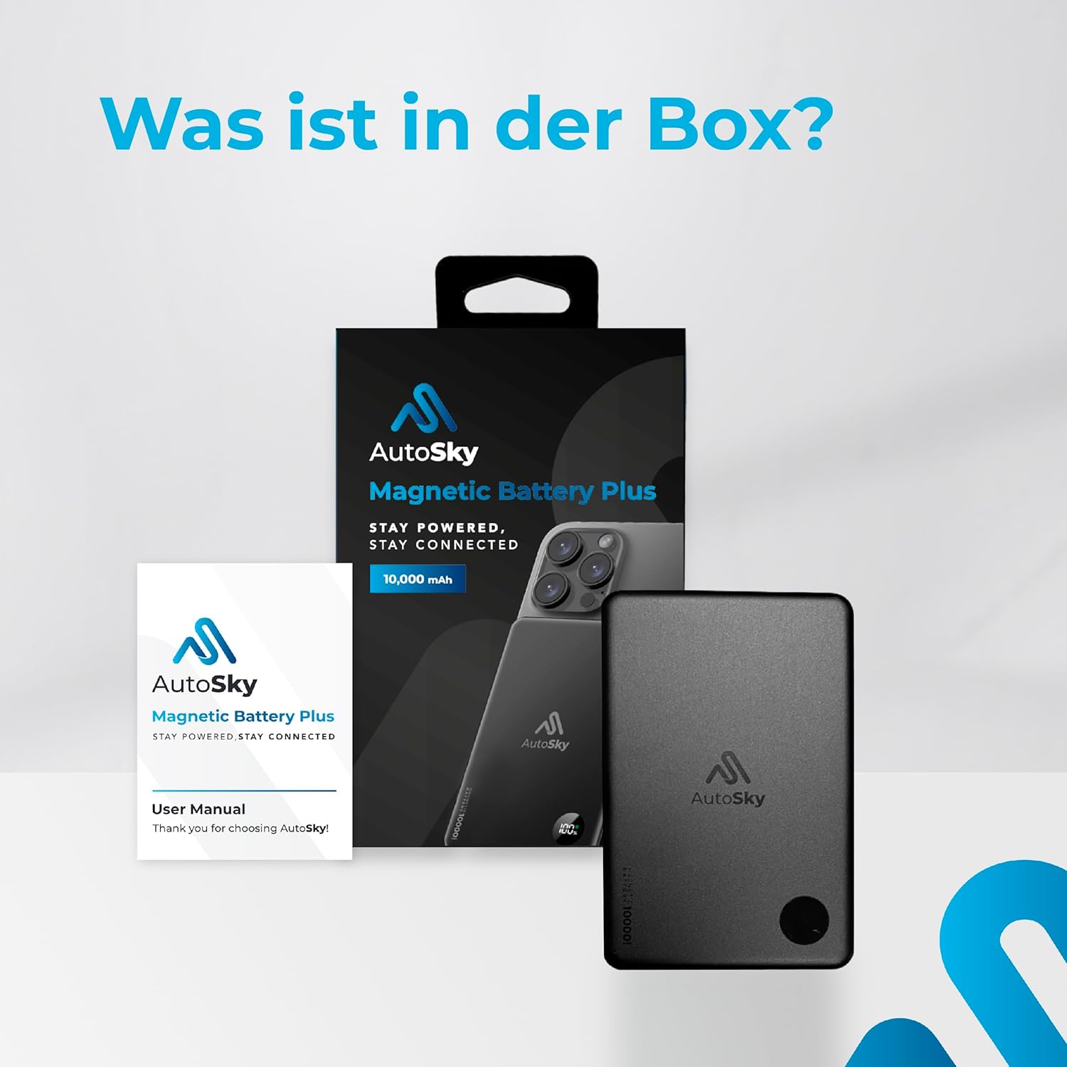 AutoSky Magnetische Powerbank 10.000 mAh | Kabellos & USB-C | LED Display (APB-200)