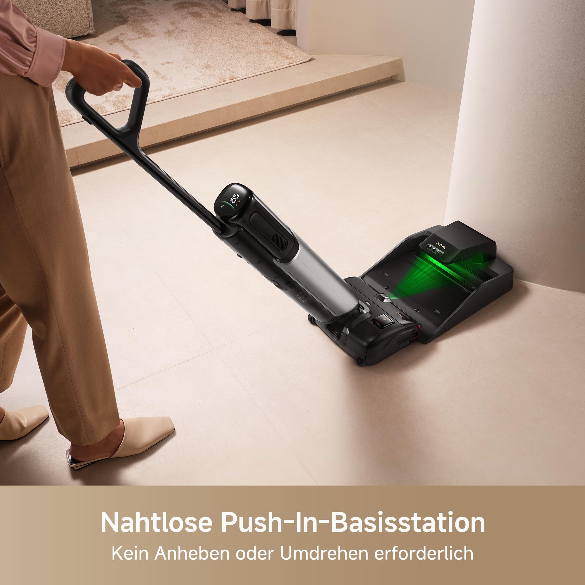 Mova X4 Pro Nass-Trocken-Sauger 20.000 Pa, Heißwasser-Wischfunktion, Tangle-Free, Selbstreinigung bei 100 °C, Push-In-Basisstation, LED-Bürstenkopf, Doppelkante, intelligente Saugkraftregelung