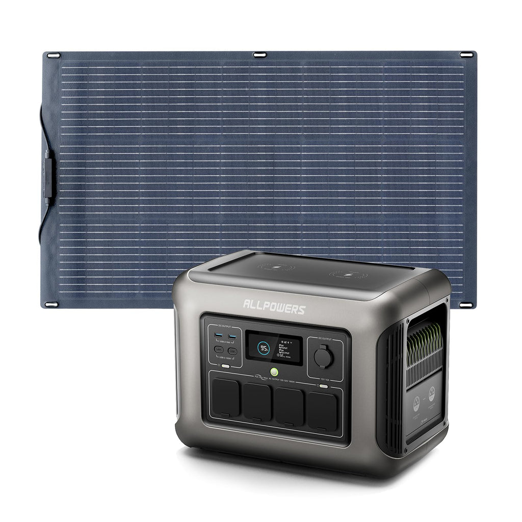 ALLPOWERS R1500 Tragbare Powerstation mit 200W Solarpanel, 1152Wh LiFePO4 Batterie mit 1800W AC Ausgang Solargenerator, 43dB Leise Betrieb Mobile Notstromversorgung für Garten Reise Camping Wohnmobil