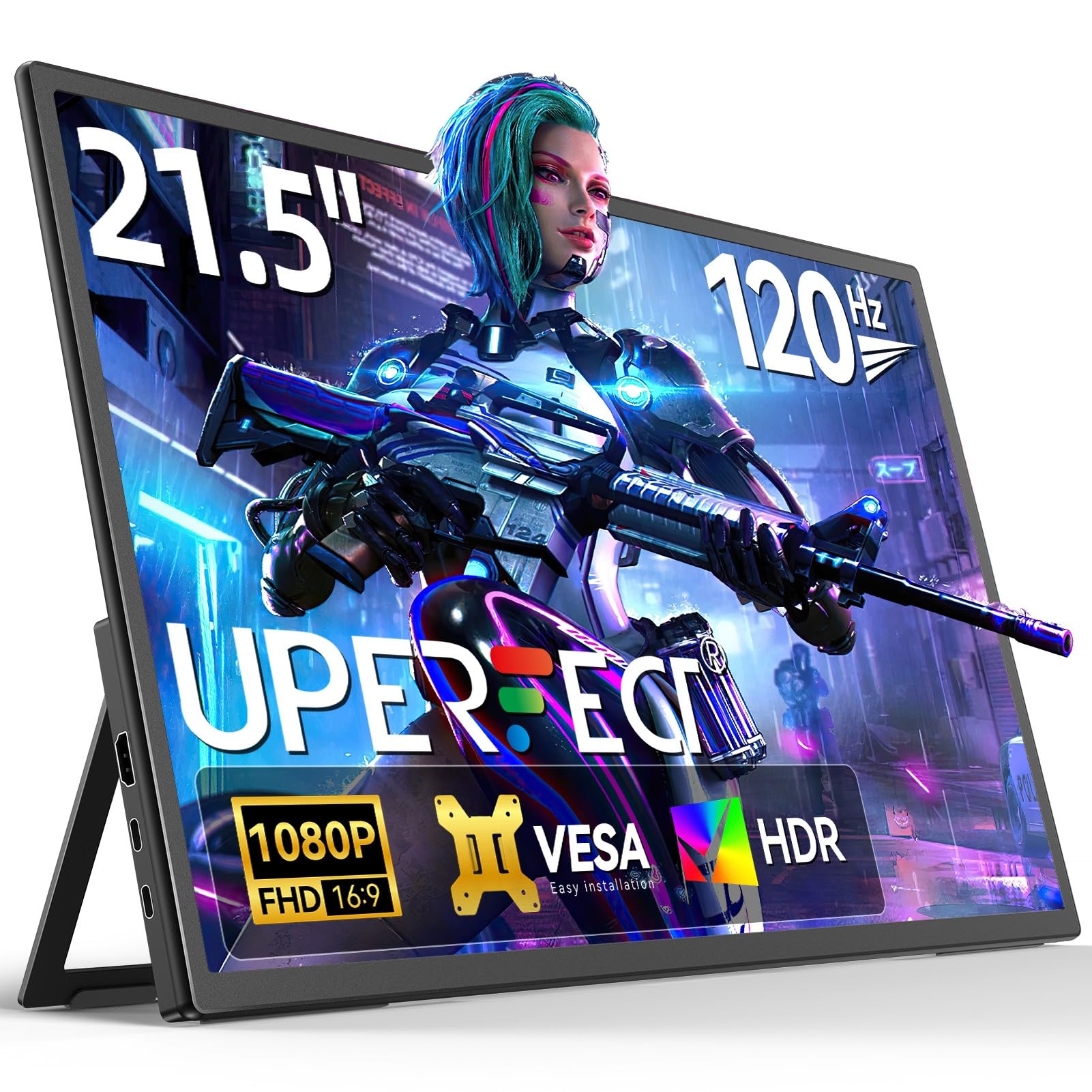 UPERFECT Portable Monitor Touchscreen 21.5 Zoll 120Hz Tragbarer Monitor Touchscreen 1300:1 1080P Bildschirm Integrierter Halterung HDMI USB C für PC Laptop Spielkonsole, Metallgehäuse VESA-Kompatibel