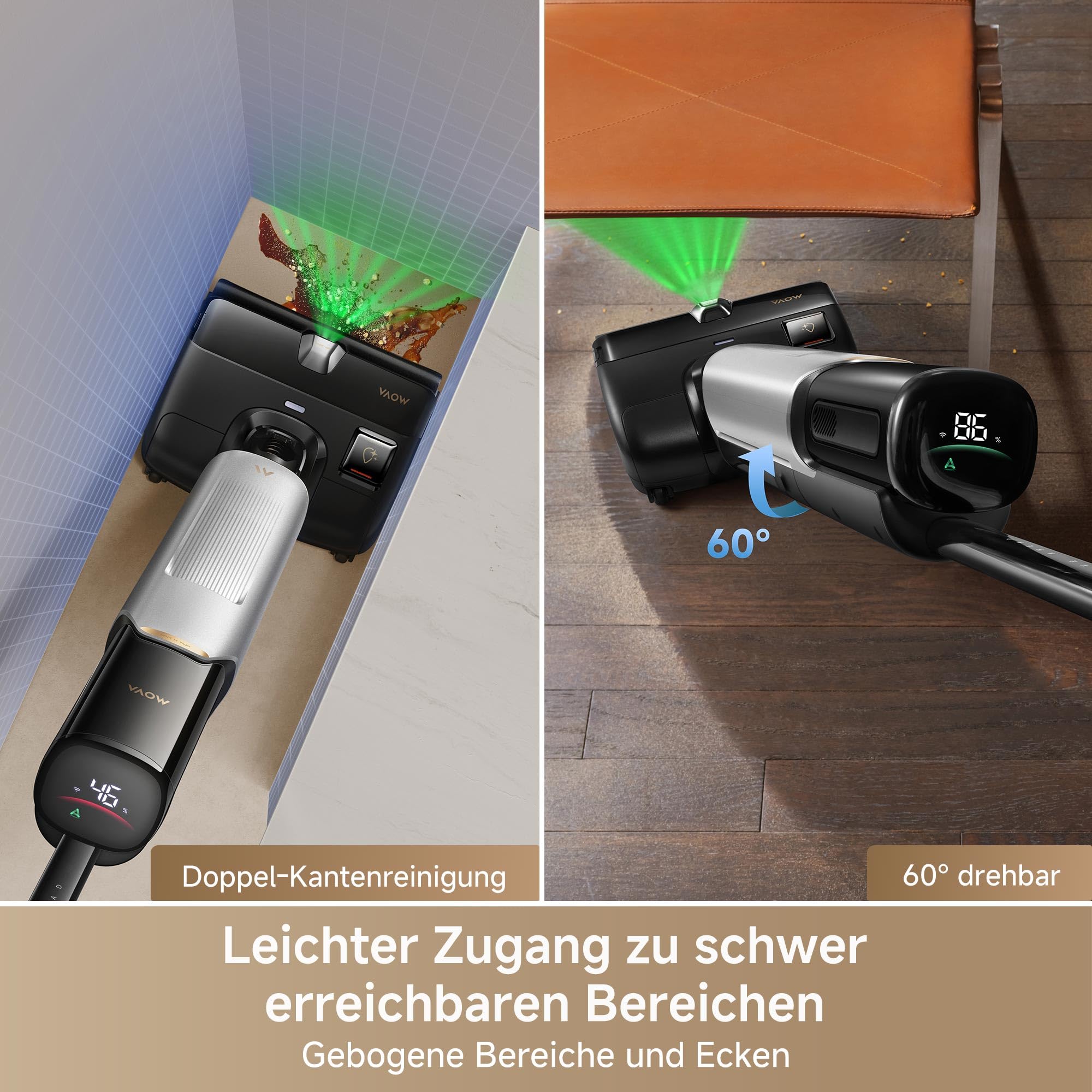 Mova X4 Pro Nass-Trocken-Sauger 20.000 Pa, Heißwasser-Wischfunktion, Tangle-Free, Selbstreinigung bei 100 °C, Push-In-Basisstation, LED-Bürstenkopf, Doppelkante, intelligente Saugkraftregelung