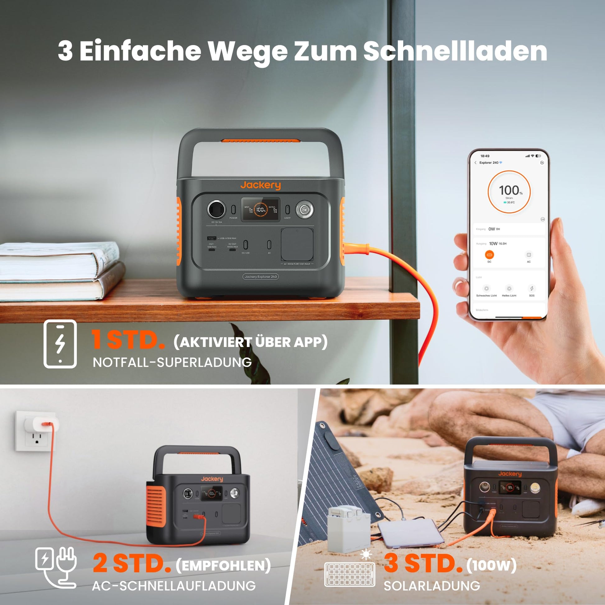 Jackery 240 v2 Solar Generator mit 40W Solarpanel, 256Wh LiFePO4-Batterie, 300W AC & 100W USB-C-Ausgang f¨¹r Outdoor, Camping & Notfall (2024 Neue)