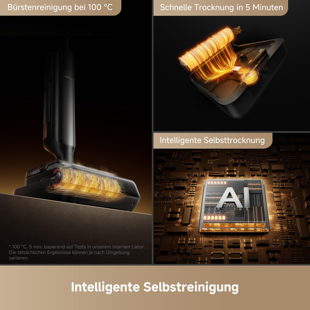 Mova X4 Pro Nass-Trocken-Sauger 20.000 Pa, Heißwasser-Wischfunktion, Tangle-Free, Selbstreinigung bei 100 °C, Push-In-Basisstation, LED-Bürstenkopf, Doppelkante, intelligente Saugkraftregelung