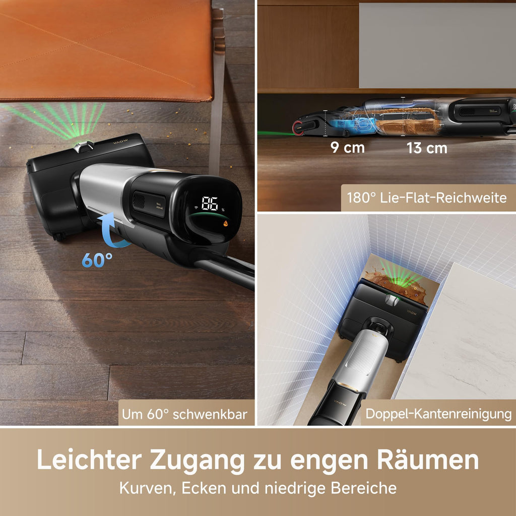 Mova X4 Pro Nass-Trocken-Sauger 20.000 Pa, Heißwasser-Wischfunktion, Tangle-Free, Selbstreinigung bei 100 °C, Push-In-Basisstation, LED-Bürstenkopf, Doppelkante, intelligente Saugkraftregelung