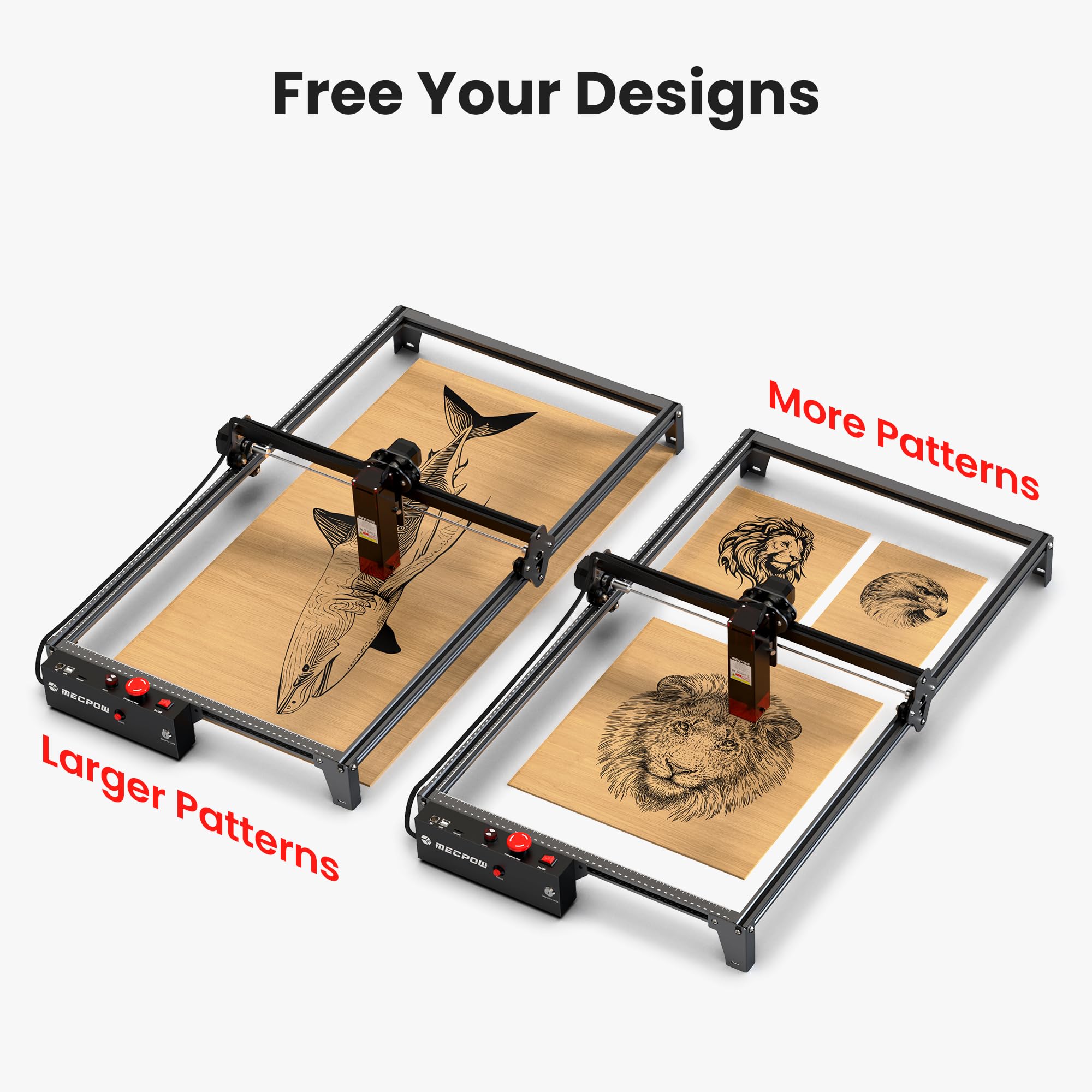 Mecpow X3 Pro Laser Graviermaschine mit Luftunterstützung, 10W Graviermaschine Laser Cutter für Holz und Metall, 60W CNC Fräsmaschine mit Not-Aus, Flammen- und Gyro-Erkennung, 410 x 400mm Fläche