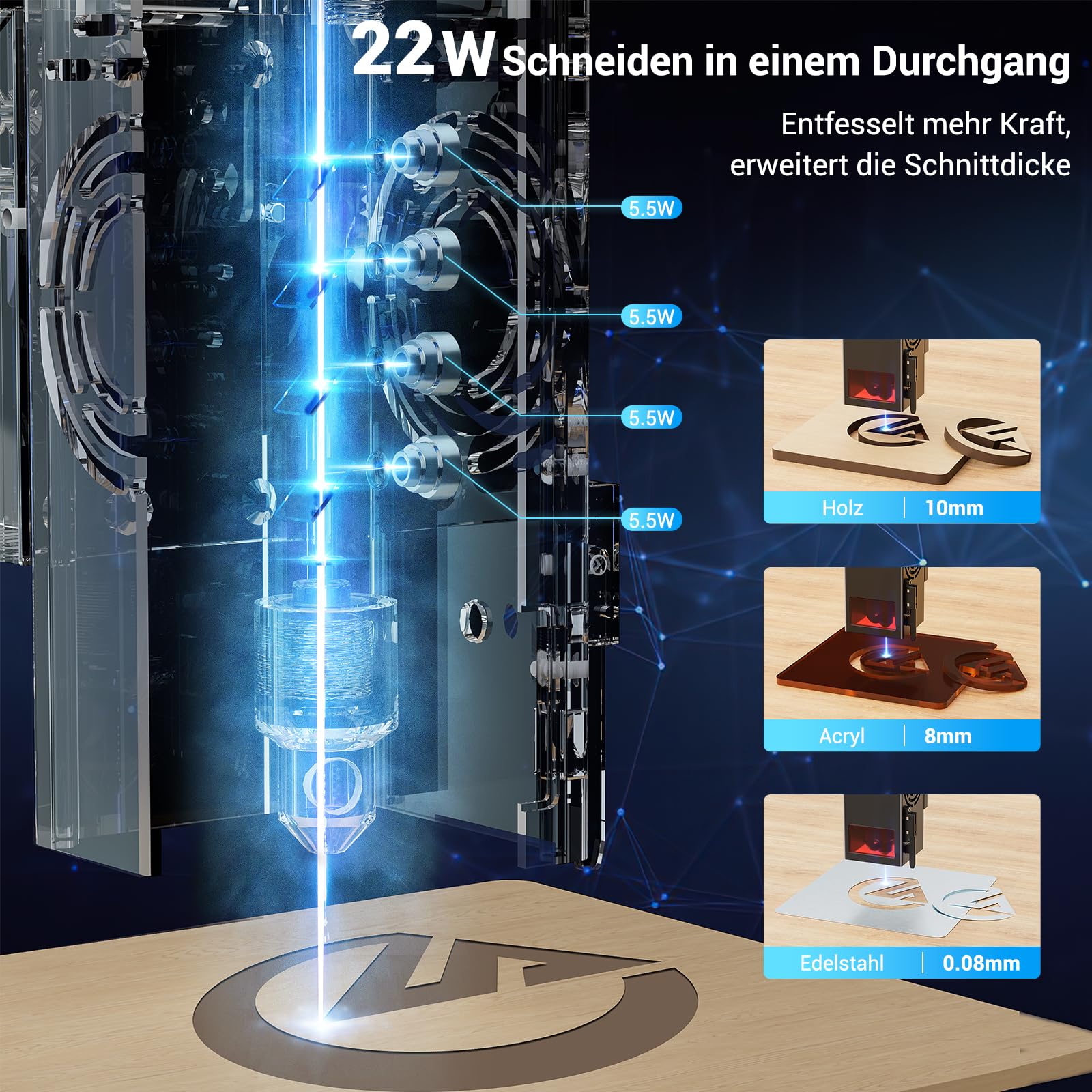 Mecpow X3 Pro Laser Graviermaschine mit Luftunterstützung, 10W Graviermaschine Laser Cutter für Holz und Metall, 60W CNC Fräsmaschine mit Not-Aus, Flammen- und Gyro-Erkennung, 410 x 400mm Fläche