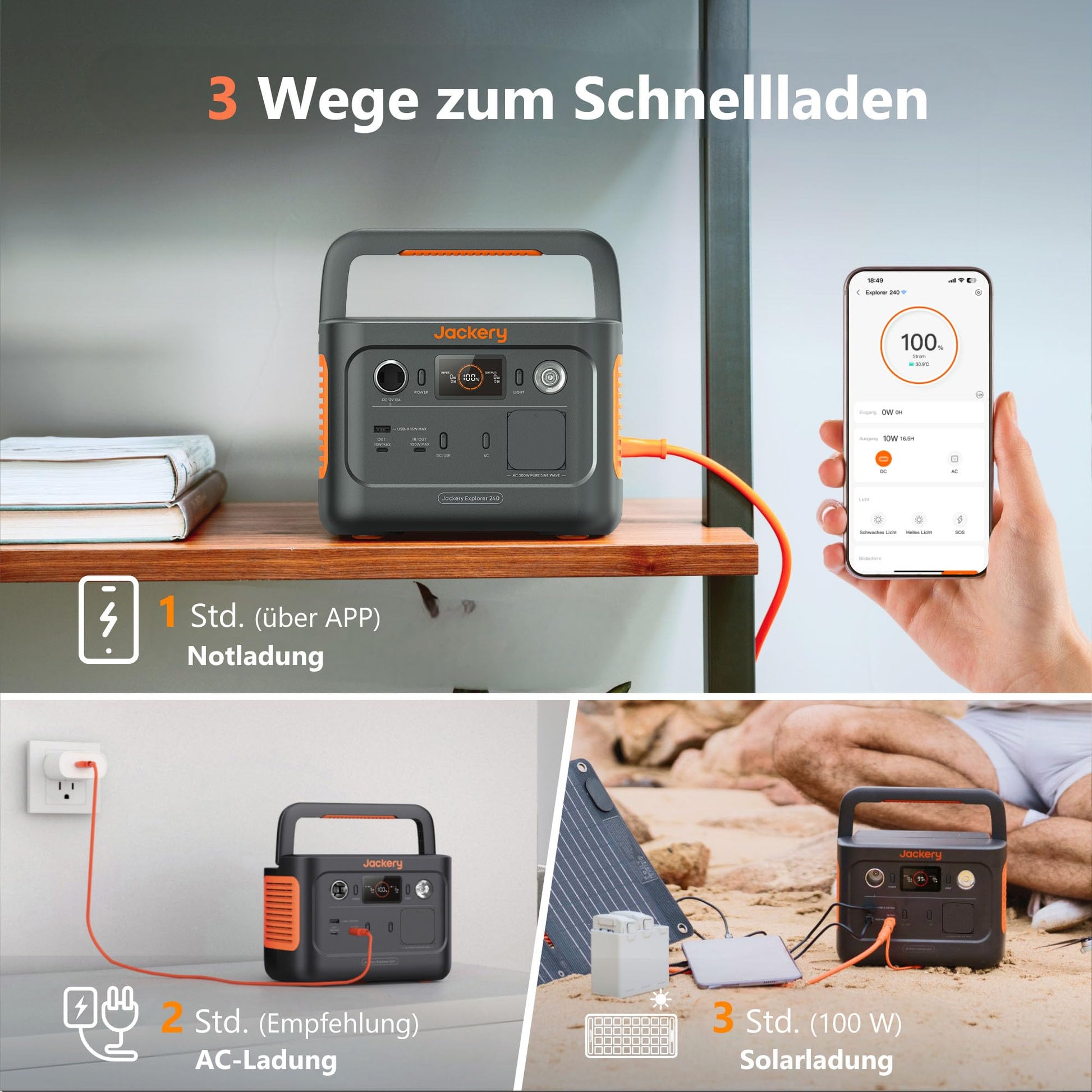 Jackery 240 v2 Solar Generator mit 40W Solarpanel, 256Wh LiFePO4-Batterie, 300W AC & 100W USB-C-Ausgang f¨¹r Outdoor, Camping & Notfall (2024 Neue)